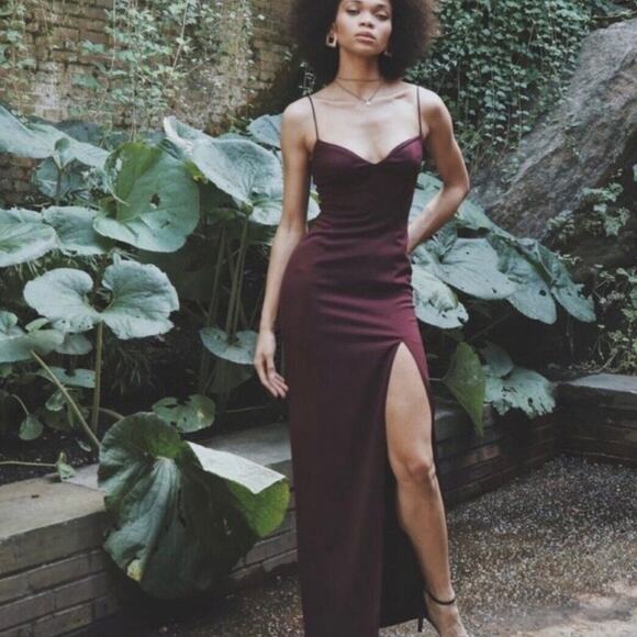 NEW Jay Godfrey Harrah Side Slit Maxi Dress Gown In Wine Maroon Size 8 - Picture 6 of 9